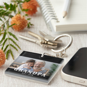Grandpa Established Modern Typography Photo Keychain
