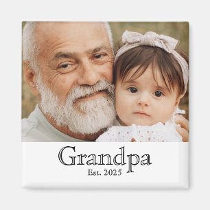 Grandpa Established Photo Black Bold Minimal Text Magnet