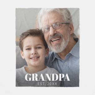 Grandpa Established Photo Grandparents Day Fleece Blanket
