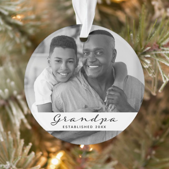 Grandpa Established | Photo Heart Black and White Ornament (Tree)