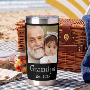 Grandpa Established Photo White Bold Minimal Text Insulated Tumbler