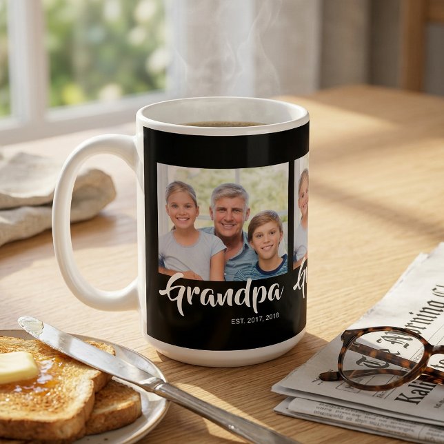 Grandpa Established Script Black 3 Photo Coffee Mug (Grandpa Established Script Black 3 Photo Coffee Mug)