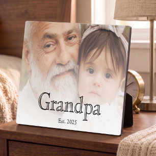 Grandpa Established White Bold Minimal Text Photo Plaque