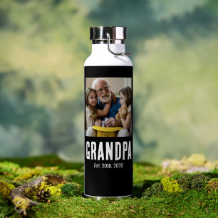 Grandpa established white grunge text photo water bottle