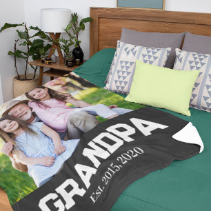 Grandpa Established White Script Photo Fleece Blanket