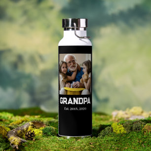Grandpa established white text photo water bottle