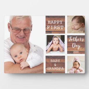 Grandpa First Father's Day 4 Photo Collage Wood Plaque