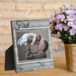 Grandpa First Father's Day Photo Rustic Grey Wood Plaque<br><div class="desc">A simple and memorable gift for the new grandpa personalized with his favourite photo with baby.</div>