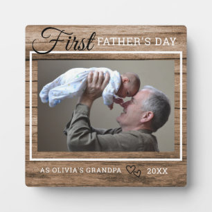 Grandpa First Father's Day Photo Rustic Wood Plaque