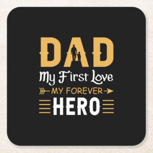 Grandpa Gift Dad My Forever Hero Square Paper Coaster