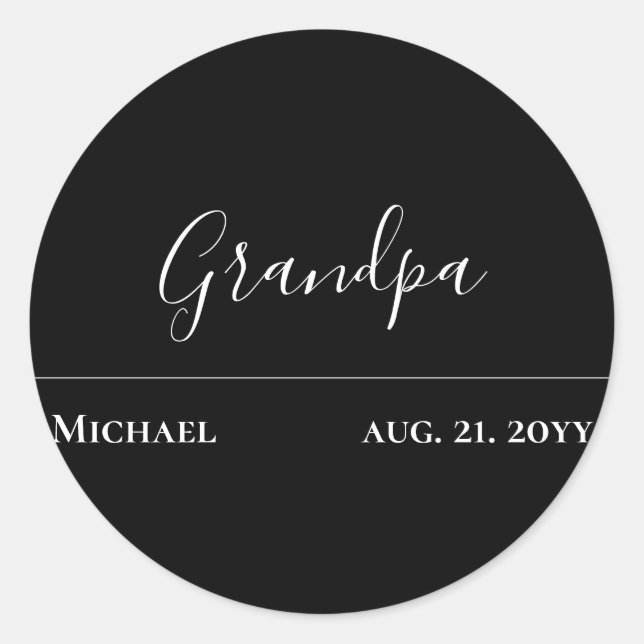 Grandpa Gift- Modern Jet Black Personalized Classic Round Sticker (Front)
