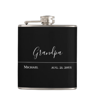 Grandpa Gift- Modern Jet Black Personalized Hip Flask