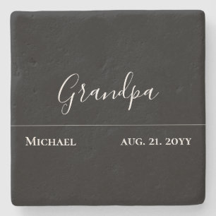 Grandpa Gift- Modern Jet Black Personalized Stone Coaster