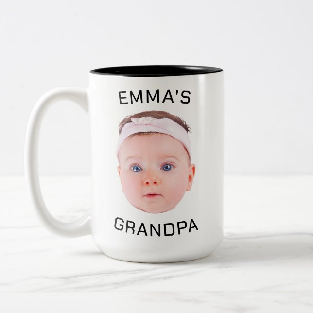 Grandpa Gift Mug, Custom Baby Face, Photo Gift Two-Tone Coffee Mug (Left)
