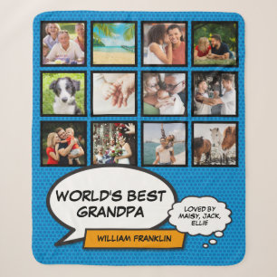 Grandpa Grandad Fun Cool Photo Collage Blue Sherpa Blanket