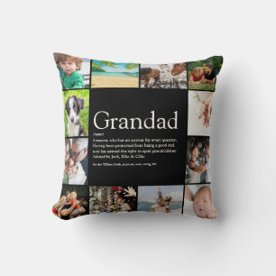 Grandpa Grandad Papa Definition 12 Photo Black Throw Pillow