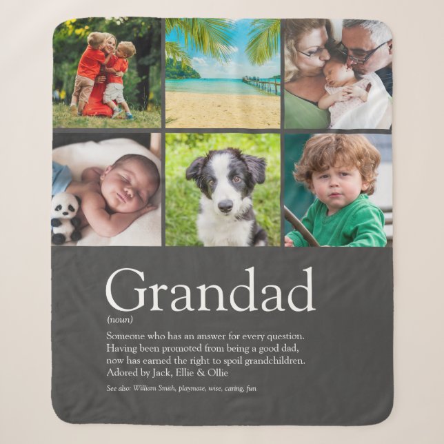 Grandpa Grandad Papa Definition 6 Photo Grey Sherpa Blanket (Front)