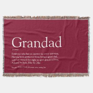 Grandpa Grandad Papa Definition Burgundy Throw Blanket