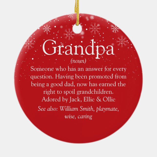 Grandpa Grandad Papa Definition Christmas Photo Ceramic Ornament (Back)