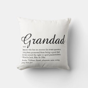 Grandpa, Grandad, Papa Definition Modern Script Throw Pillow