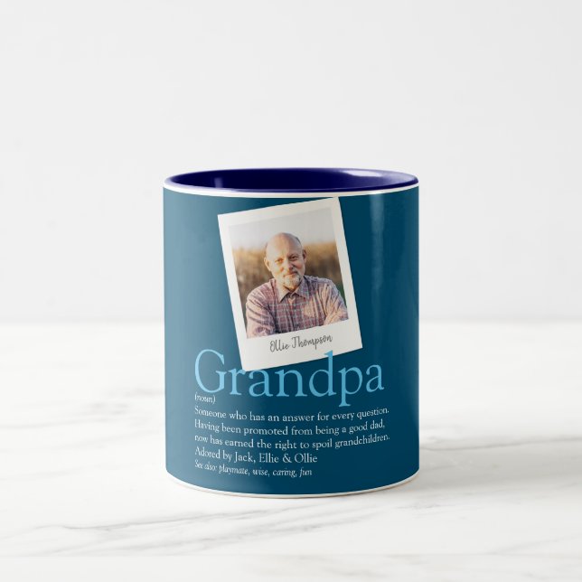 Grandpa Grandad Papa Definition Photo Blue Two-Tone Coffee Mug (Center)