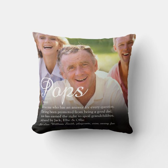 Grandpa, Grandfather Definition Script Photo Throw Pillow (Front)
