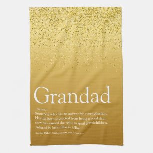 Grandpa, Grandfather, Papa Definition Gold Glitter Kitchen Towel