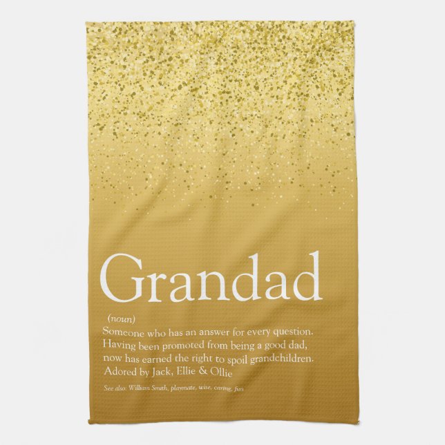 Grandpa, Grandfather, Papa Definition Gold Glitter Kitchen Towel (Vertical)