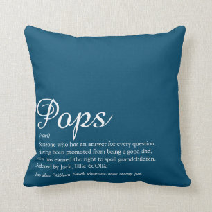 Grandpa, Grandfather, Papa Definition Script Blue Throw Pillow