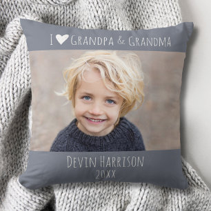 Grandpa Grandma I Love You Minimal Photo Throw Pillow