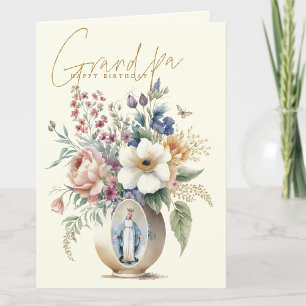 Grandpa Happy Birthday Floral Religious Thank You Card