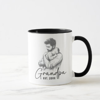 Grandpa Holding Baby Sweet Black & White Sketch Mug