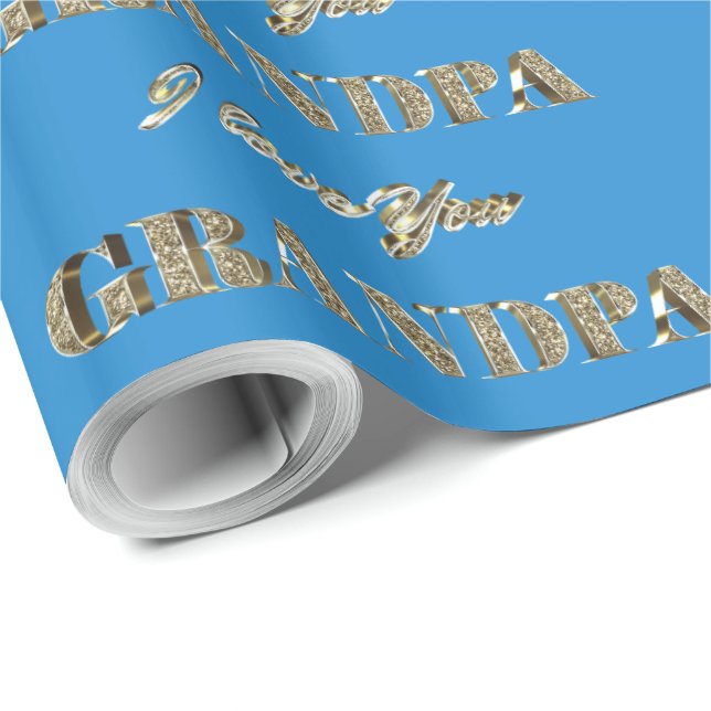 Grandpa I Love You Blue Gold Sparkles Typography Wrapping Paper (Roll Corner)