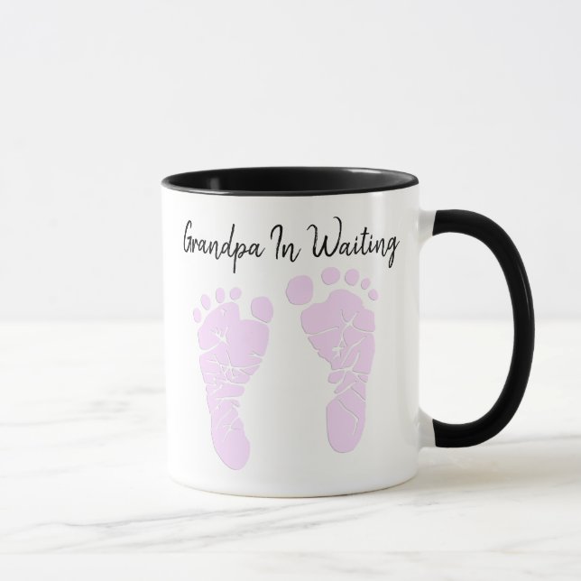 Grandpa In Waiting Surprise Pink Baby Footprints Mug (Right)
