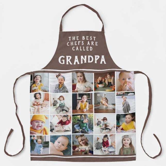 Grandpa Is the Best Chef Brown Photo Collage Apron (Front)