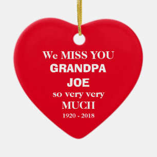 Grandpa Joe In Loving Memory Script + Family Names Ceramic Ornament