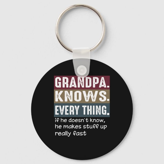 Grandpa Knows Everything Vintage Grumpy Quotes Keychain (Front)