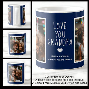 Grandpa Love You 2 Photos Modern Navy Blue C41 Coffee Mug