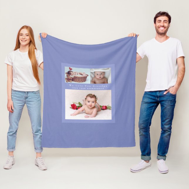 Grandpa Loves His Family Photo Collage Soft Cozy Fleece Blanket (In Situ)