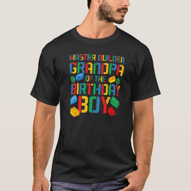 Grandpa Master Builder Building Bricks Blocks Fami T-Shirt (Front)