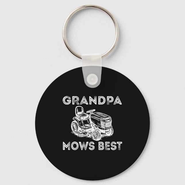 Grandpa Mows Funny Lawn Mower Father's Day Papa  Keychain (Front)