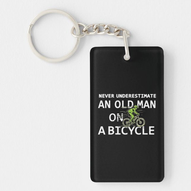 Grandpa Never Underestimate Old Man Bicycle Bike Keychain (Front)