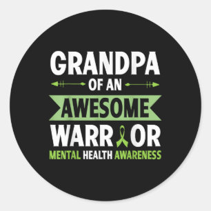Grandpa Of An Awesome Warrior Mental Health Awaren Classic Round Sticker