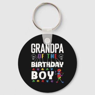 Grandpa Of The Birthday Boy Autism Awareness Puzzl Keychain