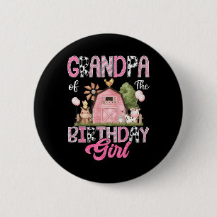 Grandpa Of The Birthday Girl Farm Cow Pink 1st Bir 2 Inch Round Button