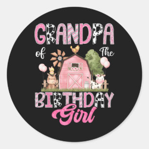 Grandpa Of The Birthday Girl Farm Cow Pink 1st Bir Classic Round Sticker