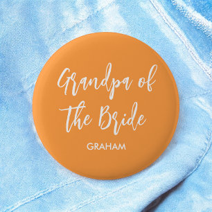 Grandpa of the Bride Orange White  2 Inch Round Button