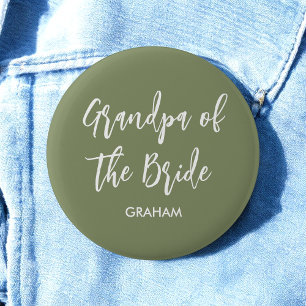 Grandpa of the Bride Sage Green White  2 Inch Round Button