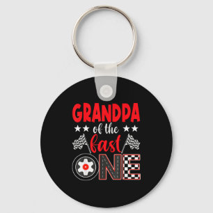 Grandpa Of The Fast One Birthday 1st Race Car Fami Keychain