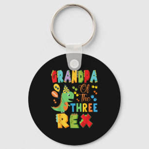 Grandpa Of The Three Rex 3rd Birthday Boy Dinosaur Keychain